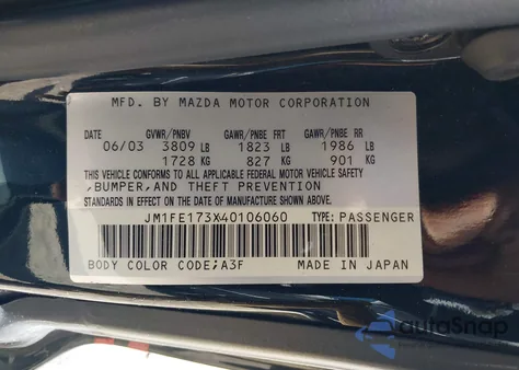 2004 Mazda Rx-8 6 Speed Manual from USA, damaged, VIN JM1FE173X40106060